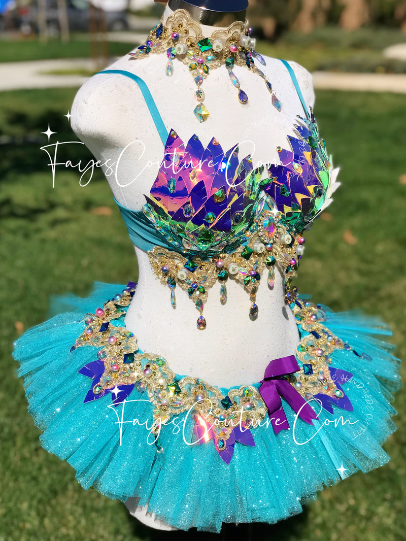 Iridescent violet Unicorn Outfit Set, V4 Tutu Set , Rave wear, EDC, Music festival, Cosplay, Halloween costumes