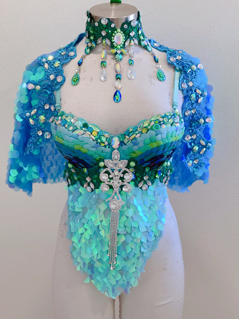 Mermaid Iridescent unicorn inspired Bra with Choker, rave EDC Music festival wear, Halloween costumes, Cosplay