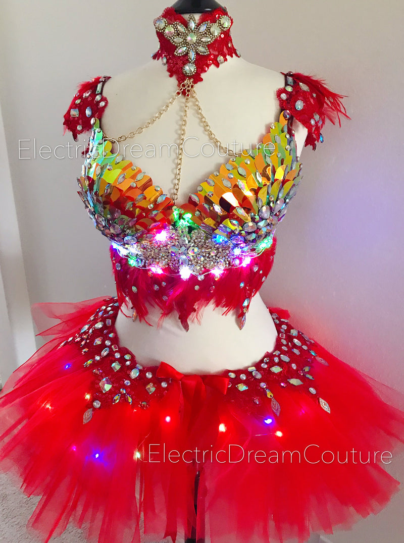 Phoenix inspired tutu set Rave wear, EDC, Music festival, Cosplay, Halloween costumes