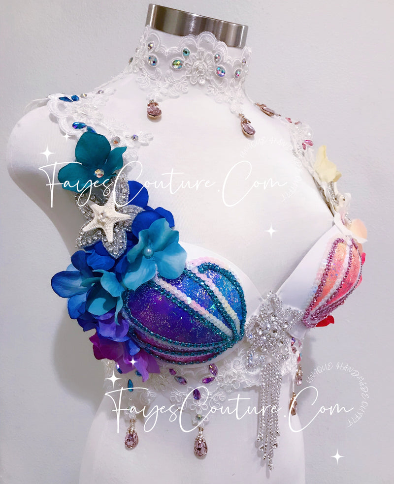 Mermaid in Rainbow inspired bra, Rave wear, EDC, Music festival, Cosplay, Halloween costumes