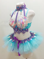 Iridescent Blue Unicorn inspired outfit set, Rave wear, EDC, Music festival, Cosplay, Halloween costumes