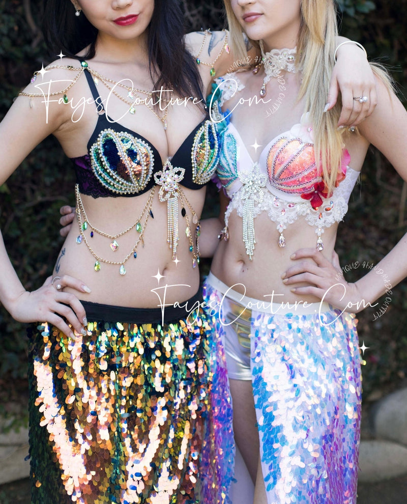 Mermaid in Black inspired outfits set, Rave wear, EDC, Music festival, Cosplay, Halloween costumes