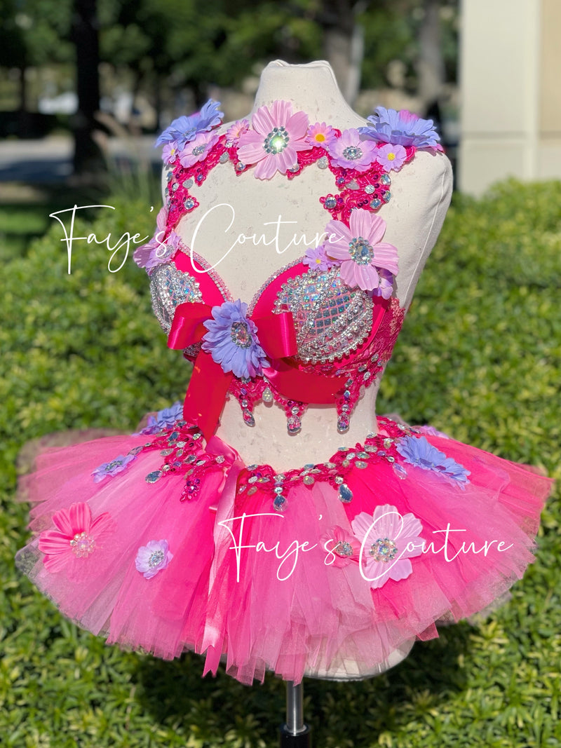 Dasie Flower in Pink and mermaid Inspired outfit set, Rave wear, EDC, Music festival, Cosplay, Halloween costumes