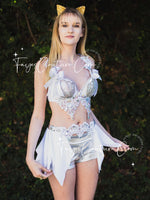 Mermaid in White, Bridal inspired outfits set, Rave wear, EDC, Music festival, Cosplay, Halloween costumes