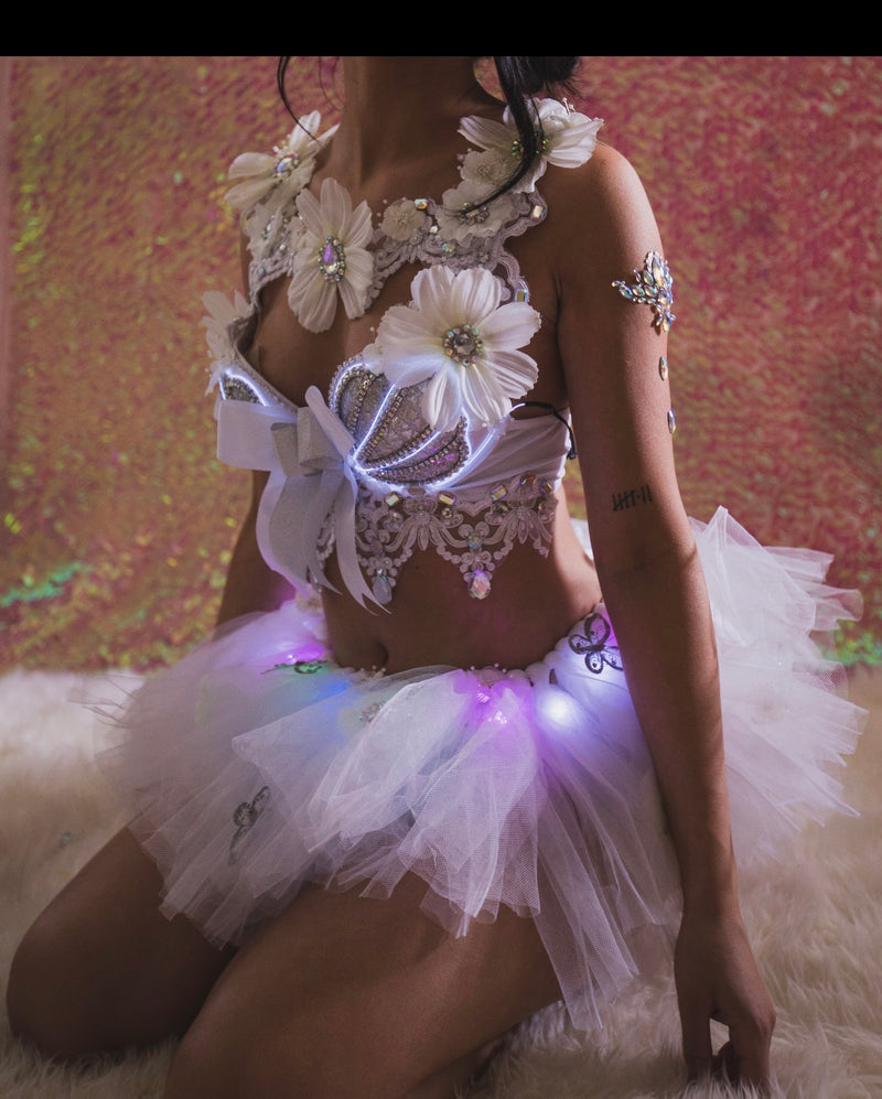 Dasie Flower in white Inspired outfit set, Rave wear, EDC, Music