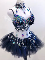 Iridescent Black Unicorn inspired outfit set with Choker, Rave wear, EDC, Music festival, Cosplay, Halloween costumes