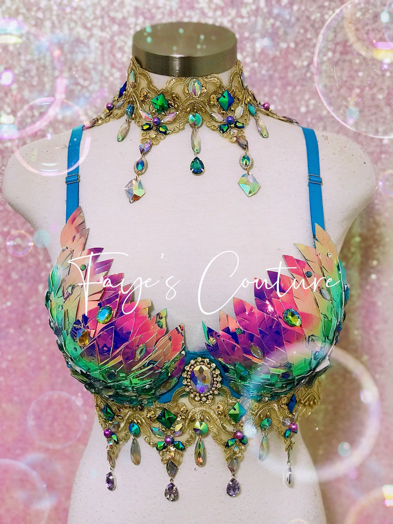 Rainbow mermaid rave bra EDC outfit festival fashion butterflies