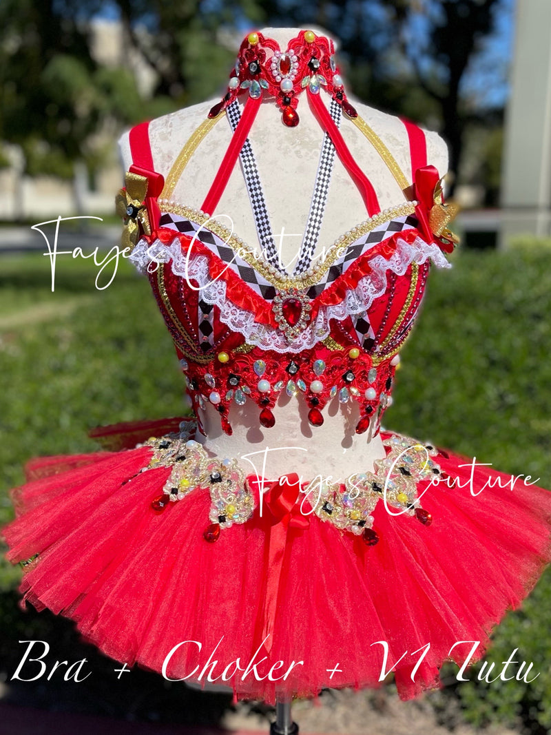 Queen of Red Hearts from Alice in wonderland inspired outfits Rave we Fayes Couture