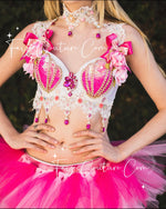 Pink flower Mermaid inspired outfit set, Rave wear, EDC, Music festival, Cosplay, Halloween costumes