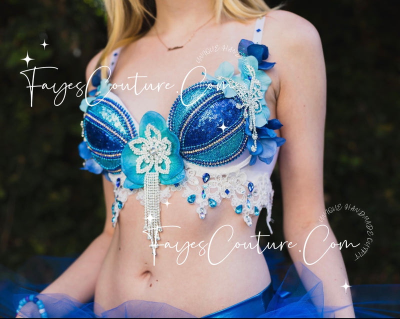 Mermaid Blue Bra, Rave wear, EDC, Music festival, Cosplay, Halloween costumes