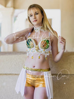 Gold and White Mermaid bra, rave wear, EDC, Music festival wear, Halloween costumes, Cosplay