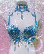 Iridescent Blue Unicorn inspired Bra with Choker, Rave wear, EDC, Music festival, Cosplay, Halloween costumes