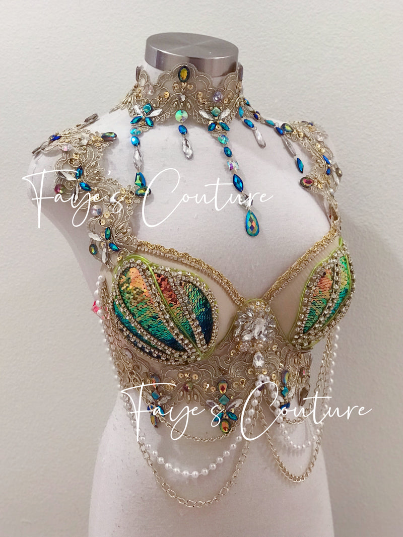 Gold Mermaid Bra, Rave wear, EDC, Music festival, Cosplay, Halloween costumes