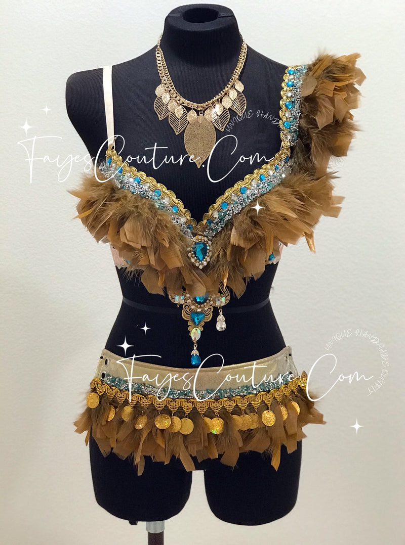 Pocahontas inspired bra, Disney Princess, Rave wear, Music festival, Cosplay, Halloween costumes