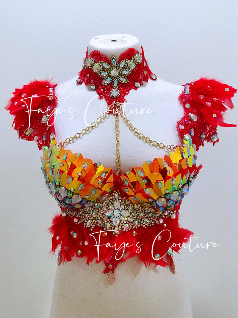 Phoenix inspired Bra with Choker, rave, EDC, Music festival wear, Halloween costumes, Cosplay