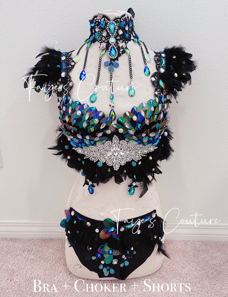 Maleficent From Sleeping Beauty inspired Bra, Disney Princess inspired Unicorn Bra with Choker, Rave wear, EDC, Music festival, Cosplay, Halloween costumes